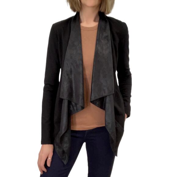 CAbi Owens Cascading Open Front Cardigan Sz XS Black Knit Jacket Moleskin Drape - Picture 1 of 9